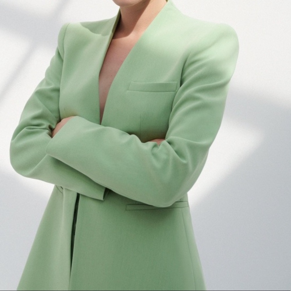 Zara light green lapeless blazer and belted pants suit size XS NWT